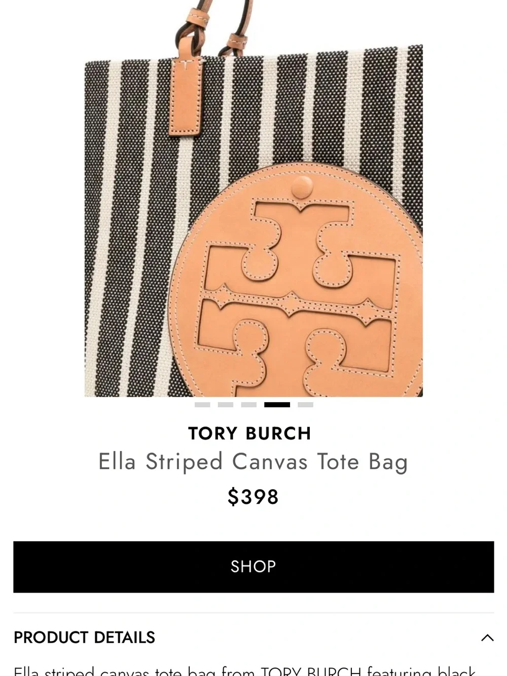 RARE…Tory Burch Black and Tan Striped Ella Canvas Tote with Logo Medallion